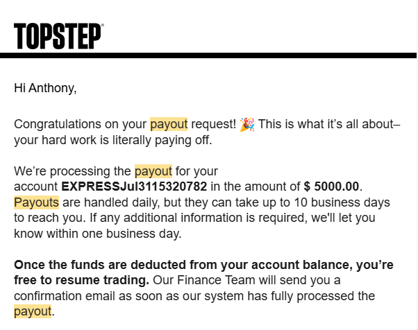 TopStep — $5,000 payout