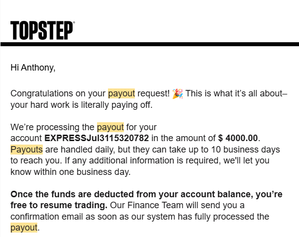 TopStep — $4,000 payout